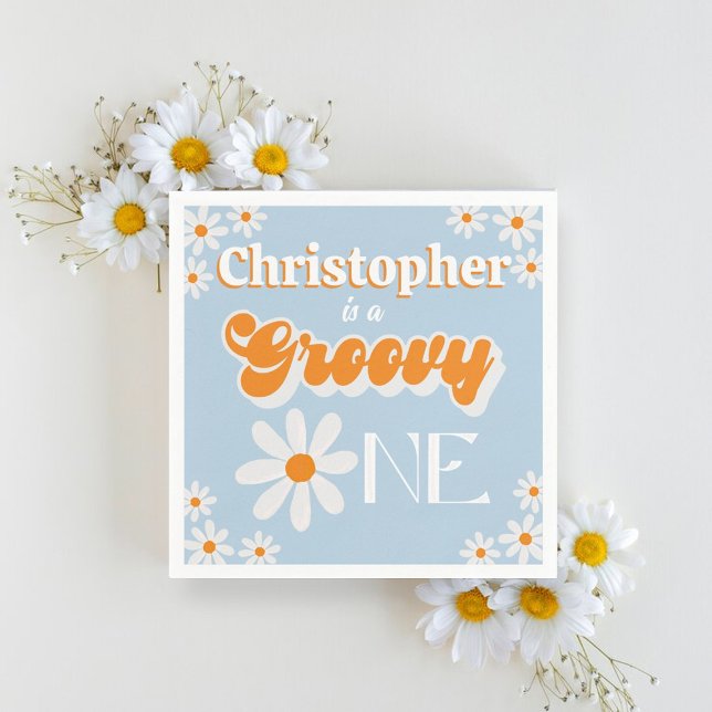 Guardanapo De Papel Primeiro aniversario Retro Groovy One Boys (Criador carregado)