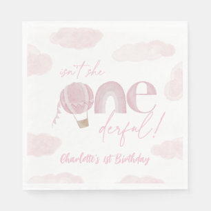 Guardanapo De Papel Primeiro aniversario Rosa De Balão De Ar Quente Ma