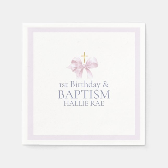 Guardanapo De Papel Primeiro aniversario Rosa e Batismo (Frente)