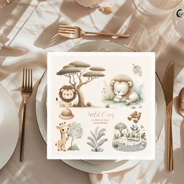 Guardanapo De Papel Primeiro aniversario Selvagem de Animais Safari (Criador carregado)