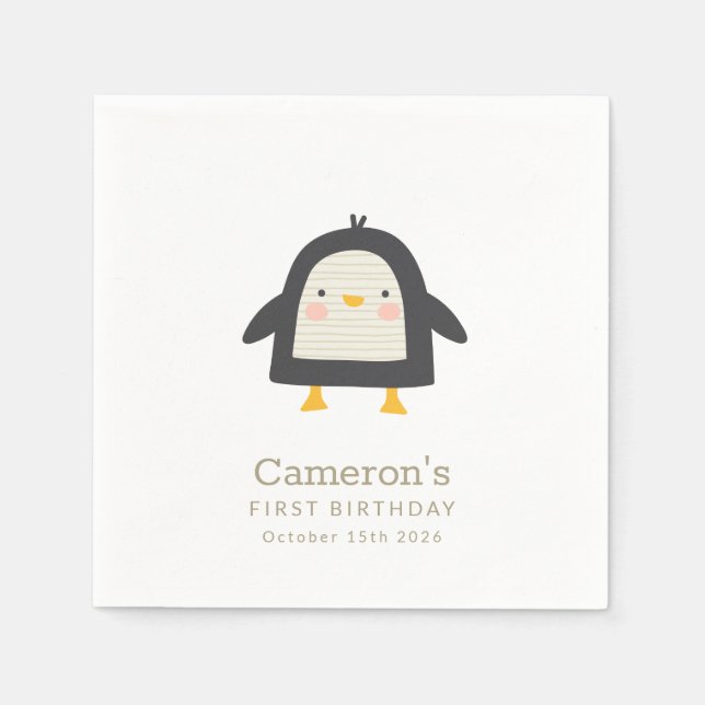 Guardanapo De Papel Primeiro aniversario Simples Pinguim Inverno Cujo (Frente)