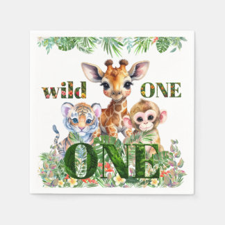 Guardanapo De Papel Primeiro Aniversário Tigre Girafa Macaco Selvagem