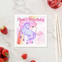 Primeiro aniversario Unicorn Rainbow Flamingo Girl