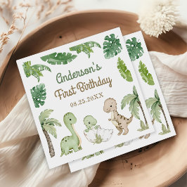 Guardanapo De Papel Primeiro aniversario Verde do Menino Dinossauro