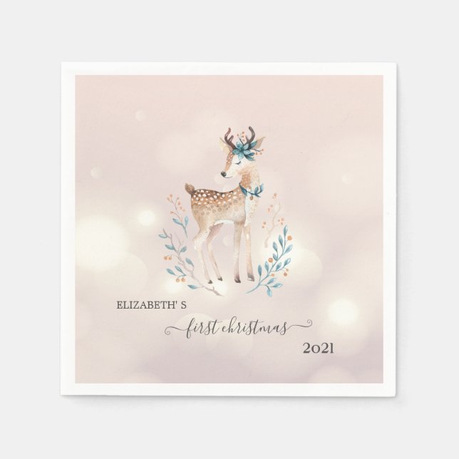 Guardanapo De Papel Primeiro Natal, Férias dos Veados Fofos   (Frente)
