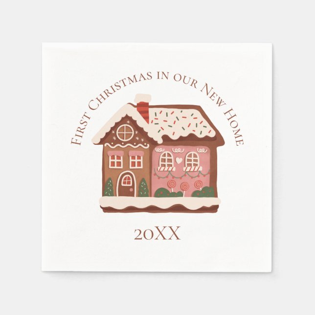 Guardanapo De Papel Primeiro Natal na nossa nova casa de pão de especi (Frente)