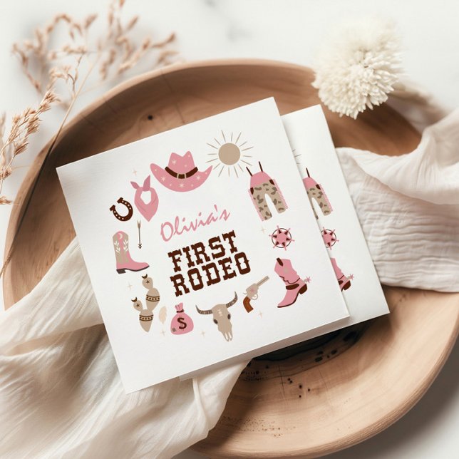 Guardanapo De Papel Primeiro primeiro aniversario Rodeo Rosa-Oeste Cow (Criador carregado)