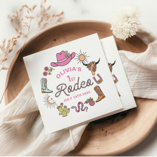 Guardanapo De Papel Primeiro primeiro aniversario Rodeo Rosa-Oeste Cow