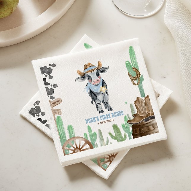 Guardanapo De Papel Primeiro Rodeio 1º Aniversário Bebê Vaca (Criador carregado)