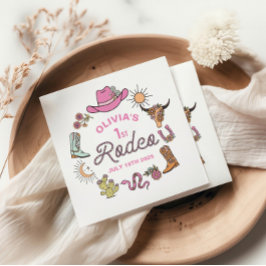 Guardanapo De Papel Primeiro Rodeio Rosa Caubói Ocidental Aniversário 