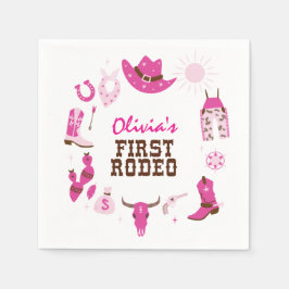 Guardanapo De Papel Primeiro Rodeio Rosa Caubói Ocidental Aniversário 