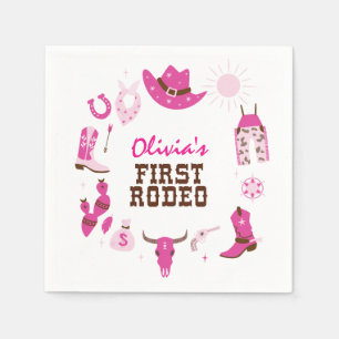 Guardanapo De Papel Primeiro Rodeio Rosa Caubói Ocidental Aniversário