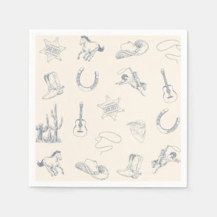 Guardanapo De Papel Primeiro Rodeo Cowboy Ocidental Birthday Azul Neut