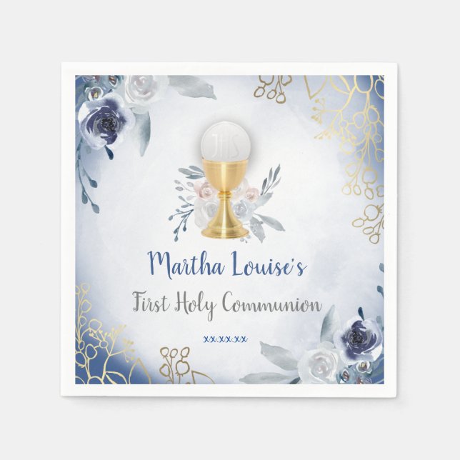 Guardanapo De Papel Primeiro Sagrado Pavimento de Flores Azul (Frente)