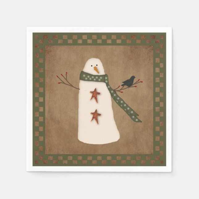 Guardanapo De Papel Primitivo Snowman Paper Napkins (Frente)