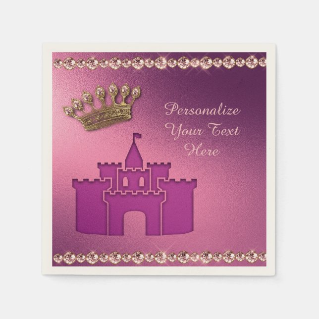 Guardanapo De Papel Princesa Castle, Crown & Jewels Party Personalize (Frente)