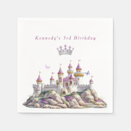 Guardanapo De Papel Princesa Castle Silver Crown Pink Gems Butflies