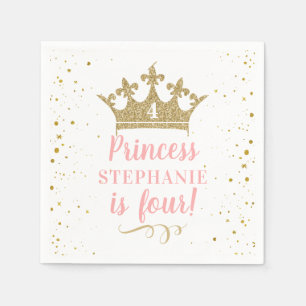 Guardanapo De Papel Princesa Coroa Dourada Rosa Rosa, Aniversário Gli