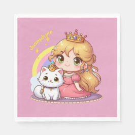 Guardanapo De Papel Princesa Cuta Personalizável com Gato Branco