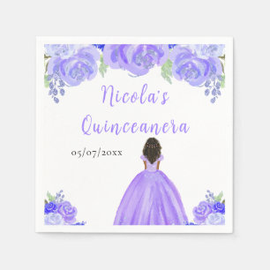 Guardanapo De Papel Princesa de Pele Escura Quinceanera Floral Roxa