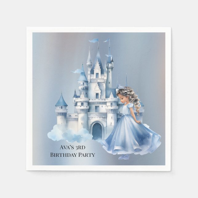 Guardanapo De Papel Princesa e Castelo estão virando 3 Festas de anive (Frente)