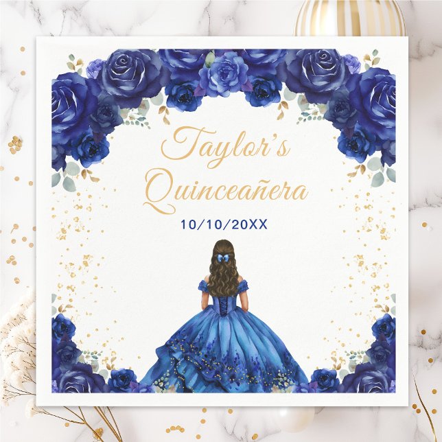 Guardanapo De Papel Princesa Floral Azul Escura Quinceañera (Criador carregado)