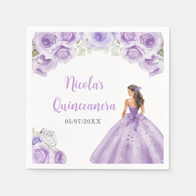 Guardanapo De Papel Princesa Floral, Dusty Purple Dress Quinceanera (Frente)