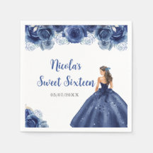 Princesa Floral em Marinho Azul Vestido 16