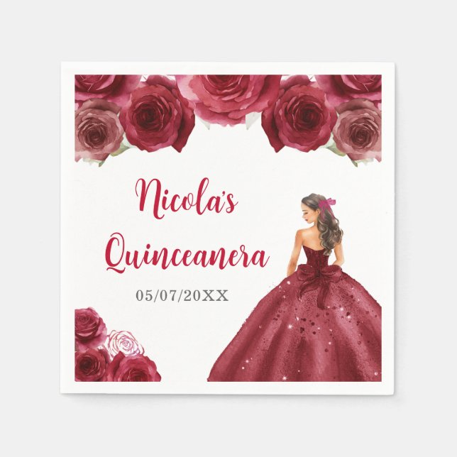 Guardanapo De Papel Princesa Floral em Red Dress Quinceanera (Frente)