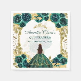 Guardanapo De Papel Princesa Floral Verde Arco Dourado Quinceanera