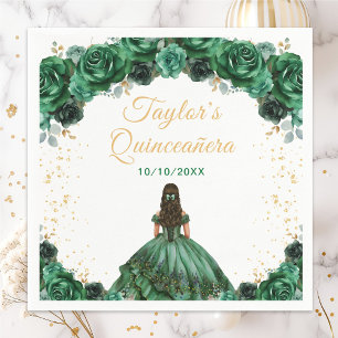 Guardanapo De Papel Princesa Floral Verde Escuro Quinceañera