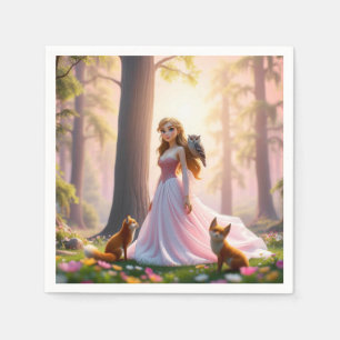 Guardanapo De Papel Princesa Florestal Encantada com Companheiros Anim