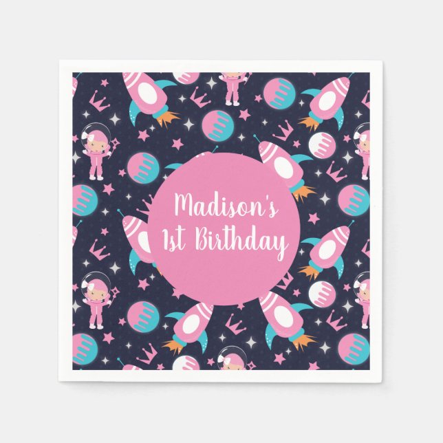 Guardanapo De Papel Princesa rosa Aterrissando na Lua (Frente)