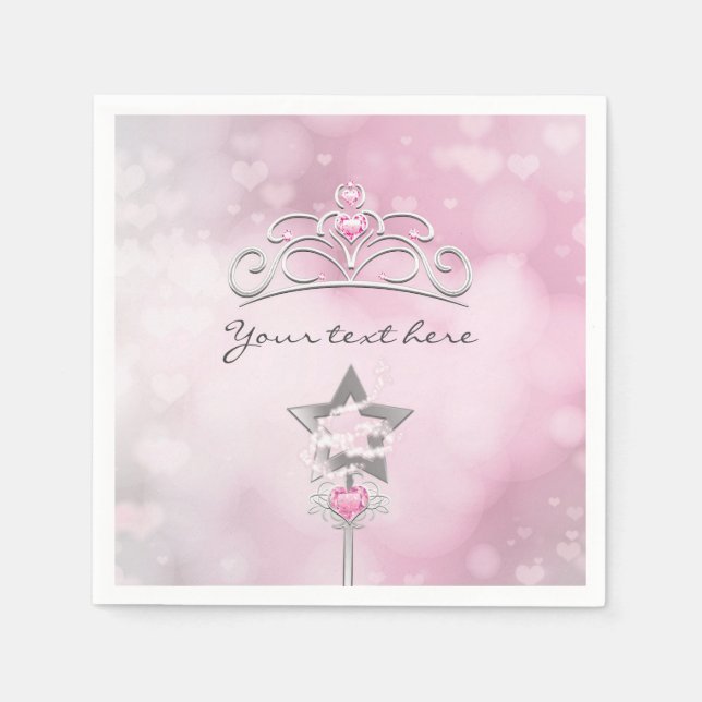 Guardanapo De Papel Princesa Wand & Crown Silver Partido Rosa Napkins (Frente)