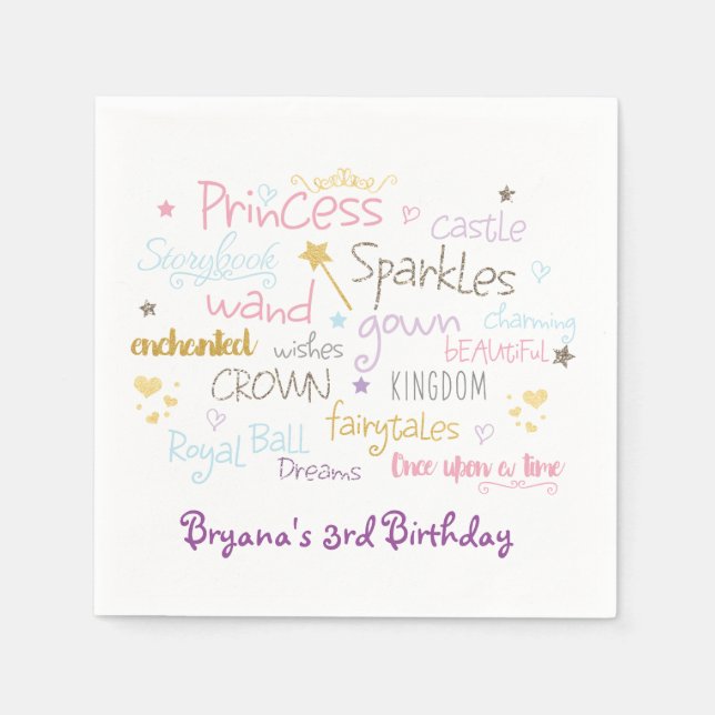 Guardanapo De Papel PRINCESS PARTY Words Bonito Birthday Napkins (Frente)
