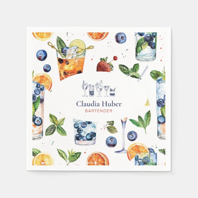 Guardanapo De Papel Profissional de barman | Azul branco (Frente)