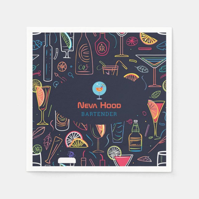 Guardanapo De Papel Profissional de barman | Luz neonatal (Frente)