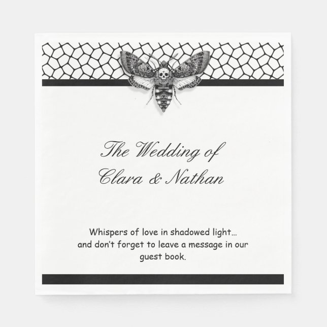 Guardanapo De Papel Programa de Casamento Caveira de Mariposa Gótica – (Frente)