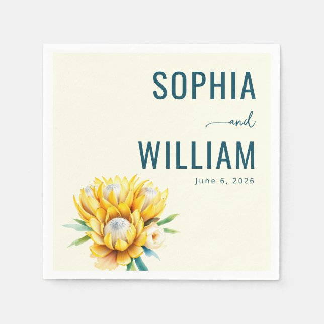 Guardanapo De Papel Protea Floral Teal Elegante (Frente)
