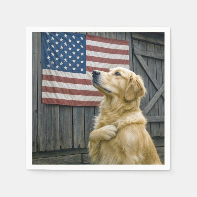 Guardanapo De Papel Proud Golden Retriever With American Flag (Frente)