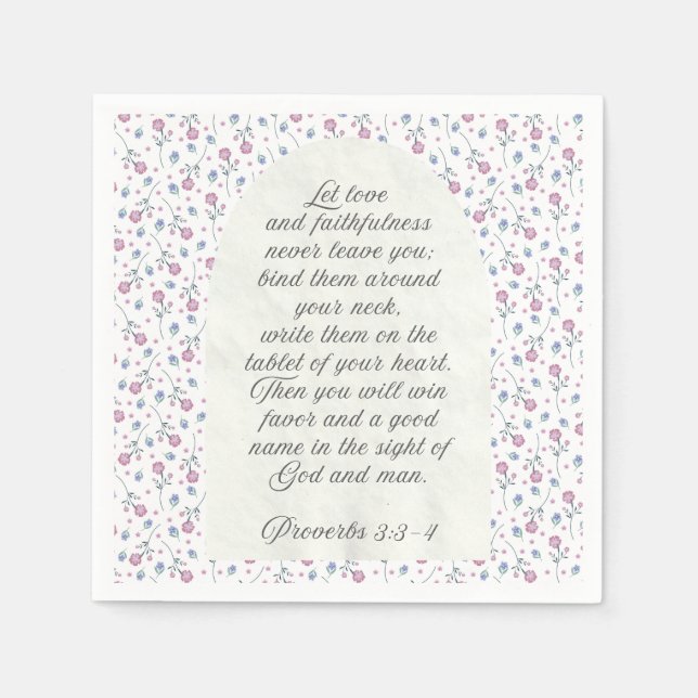 Guardanapo De Papel Proverbs 3:3–4 Floral Scripture  (Frente)