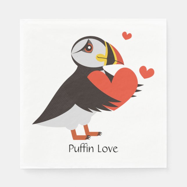 Guardanapo De Papel Puffin Love Red Hearts Design Napkins (Frente)