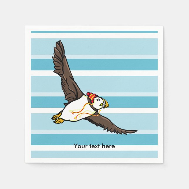 Guardanapo De Papel Puffin Vestindo um chapéu de inverno maluco (Frente)