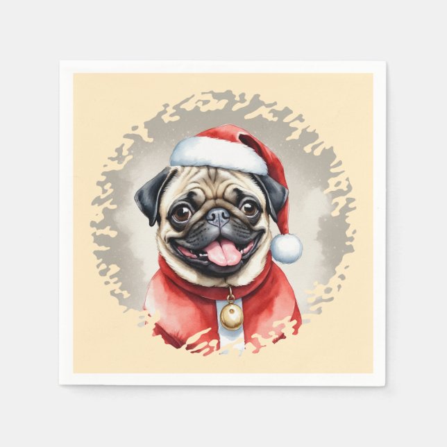 Guardanapo De Papel Pug Com Roupa de Papai Noel - Natal 1 (Frente)