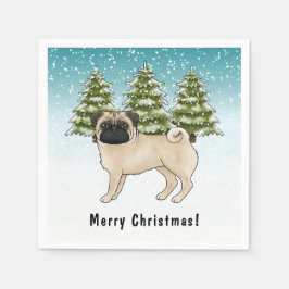 Guardanapo De Papel Pug Corça Fofo Cachorro Cartoon Floresta de Invern