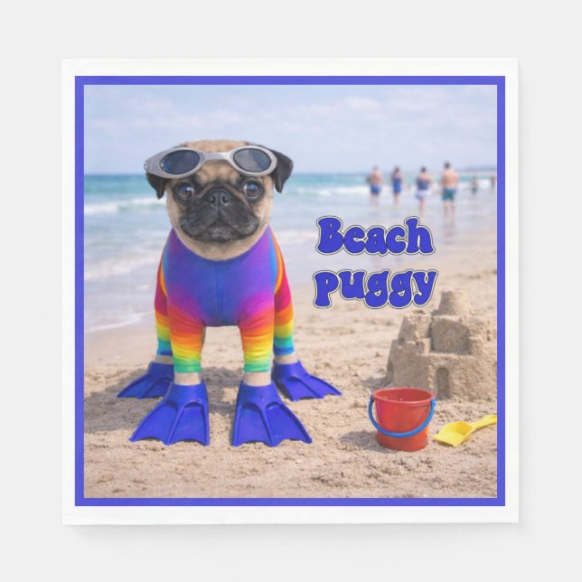 Guardanapo De Papel Pug da Praia (Frente)