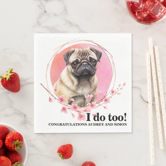 Guardanapo De Papel Pug Dog Wedding Napkins Com Foto De Cães (Insitu)