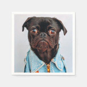 Guardanapo De Papel Pug em Jaqueta de Denim Cachorro Adorável Fofinho