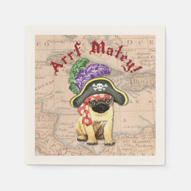 Guardanapo De Papel Pug Pirate (Frente)