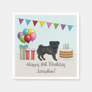 Guardanapo De Papel Pug Preto Fofo Cachorro Desenho Animado Aniversári
